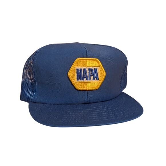 Vintage NAPA Auto Parts Trucker Hat Blue Mesh Snapback Cap Yellow Patch USA - Picture 1 of 6